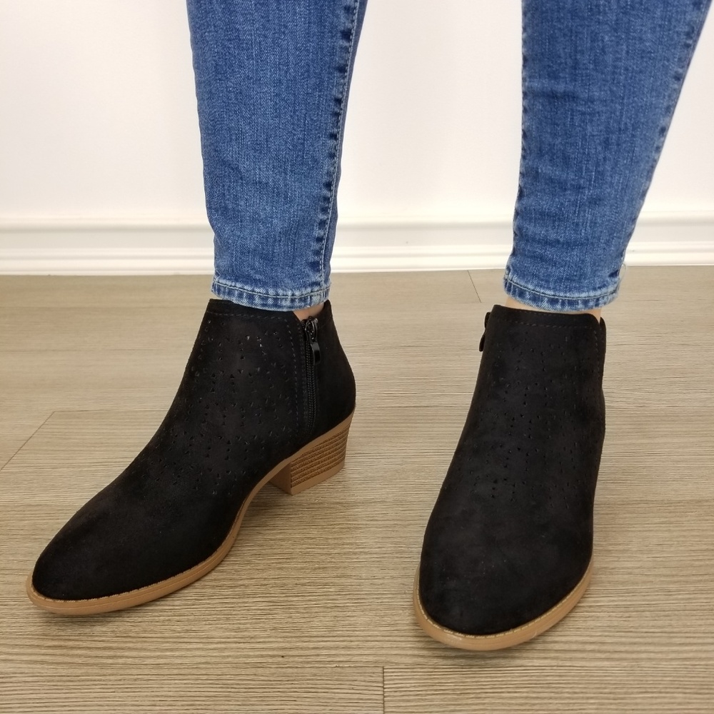 Black Suede Ankle Boots Laser cut Design - Picture 4 of 8